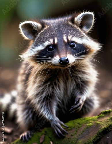 Baby racoon portrain in the forest © NickArt
