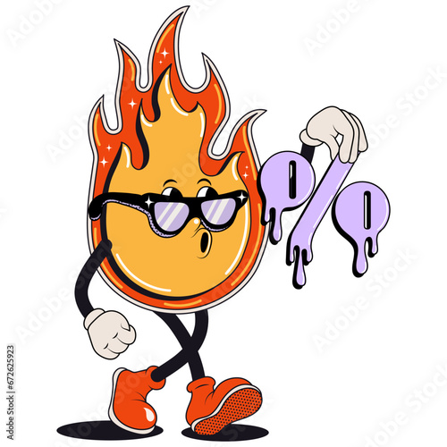 Retro vintage styled shopping stickers or icons collection for a store sale, black friday, online promotion or social media posts. Flame Hot sale Vector illustration