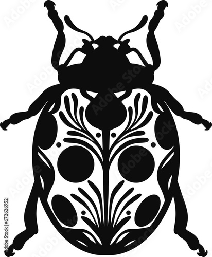 Ladybug hand drawn vector clip art element, folk inspired beetle drawing, insect decoration, isolated.