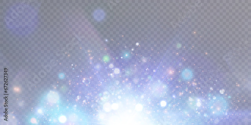 Bright Christmas glitter background design. Bokeh light effect of an explosion of flickering particles. Bright light dust png vector