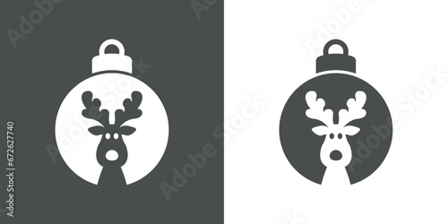 Tiempo de Navidad. Logo con silueta de bola de navidad con cabeza de reno Rudolph asomado para su uso en invitaciones y felicitaciones
