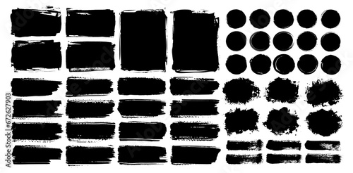 Black ink grunge paint brush stroke set. Watercolor texture, dirty overlay and vector decoration ornament. Grungy paint brush stroke or torn paper silhouette for social media business banner template.