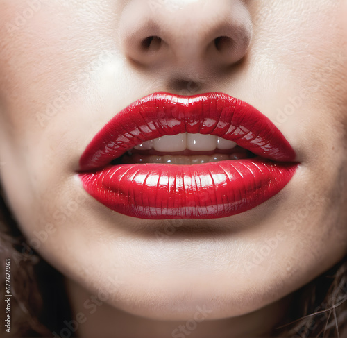 close up lips of woman with lipstick 