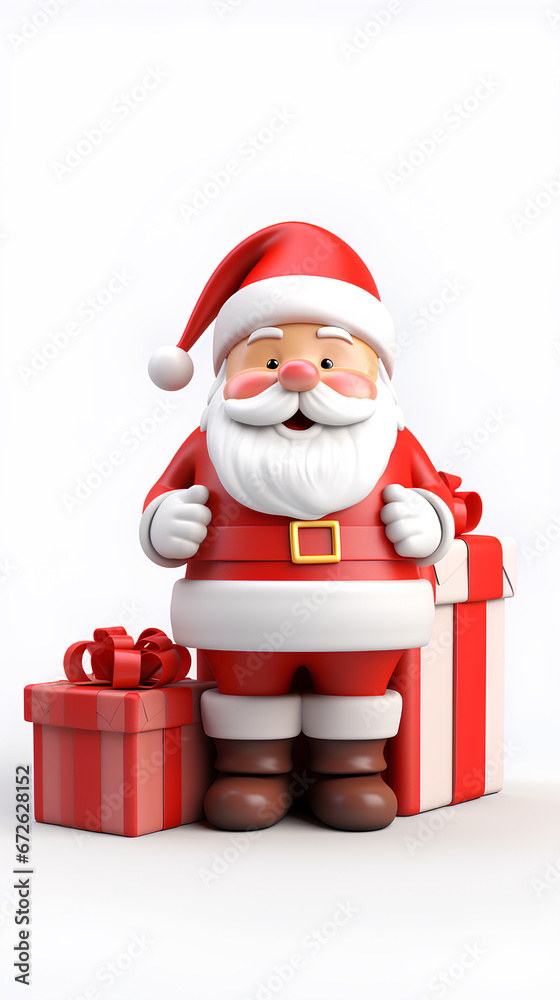 cute santa claus and gift box 3d rendering style, merry christmas background cute santa claus and gift box 3d rendering style, merry christmas background