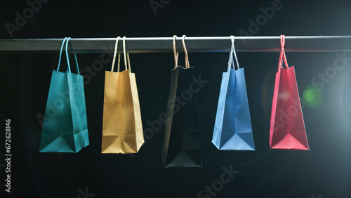 Colorful Shopping bags on black background