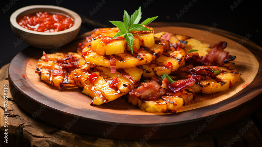Grilled bacon and pineapple slices