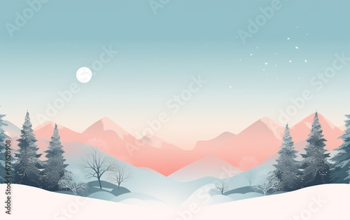Winter Christmas card in soft colors. Landscape with mountains © Aleksandr