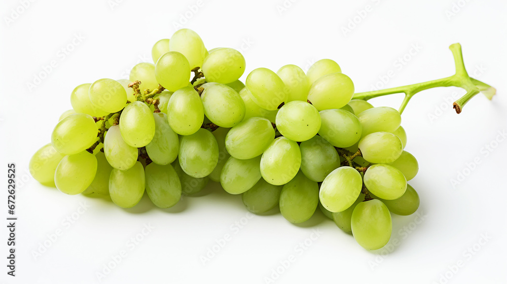 Bunch of natural ripe green sweet grapes on white background. Made with generative ai Bunch of natural ripe green sweet grapes on white background. Made with generative ai