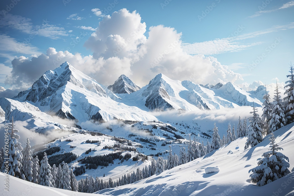 Fototapeta premium winter sunrise mountain background