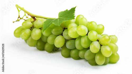 Bunch of natural ripe green sweet grapes on white background. Made with generative ai