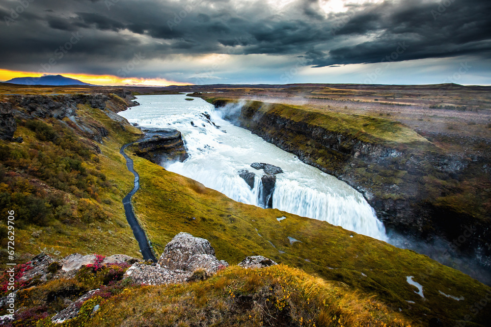 Gullfoss, the most powerful waterfall in Europe, Iceland.