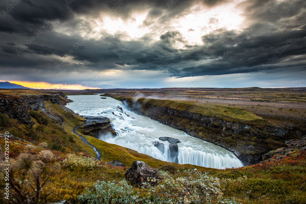 Gullfoss, the most powerful waterfall in Europe, Iceland.