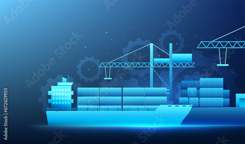 Transportation and logistics business technology Transportation of goods by ship By using technology and artificial intelligence to tell the location and help manage the transportation system.