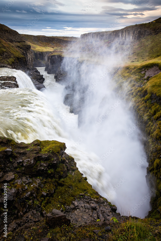 Icelandic waterfall Gullfoss alco named Golden Waterfall.