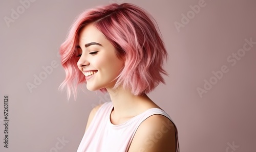 Smiling Woman With Vibrant Pink Hair