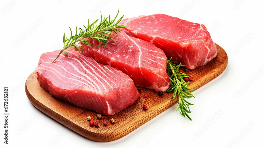 Fresh tuna steaks isolated on white background
. Made with generative ai Fresh tuna steaks isolated on white background
. Made with generative ai