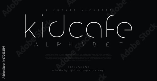 KIDCAFT  abstract digital technology logo font alphabet. Minimal modern urban fonts for logo  brand etc. Typography typeface uppercase lowercase and number. vector illustration