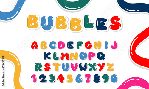Vector font and alphabet. display kids font, Abc, english letters and numbers.
