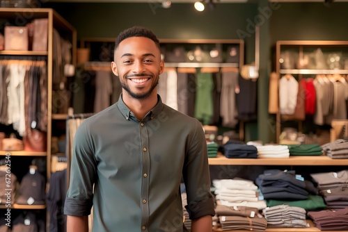 smiling african man clothing shop owner