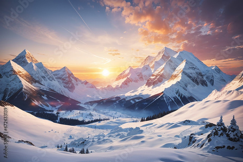 winter sunrise mountain background