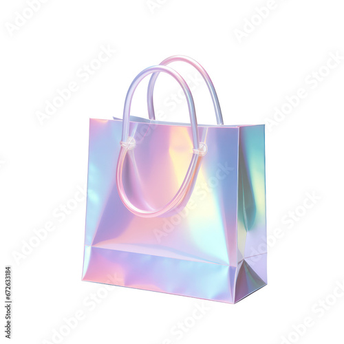 Holographic shopping bag isolated on transparent background,transparency 
