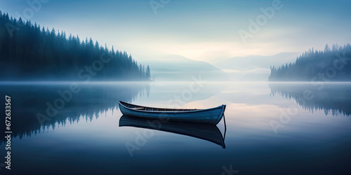 Sailboat minimal landscape panoramic illustration lake ocean sailing anime style sailboats, generated ai