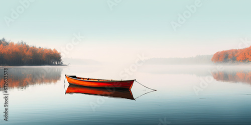 Sailboat minimal landscape panoramic illustration lake ocean sailing anime style sailboats, generated ai