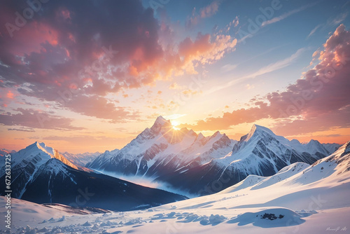 winter sunset mountain background