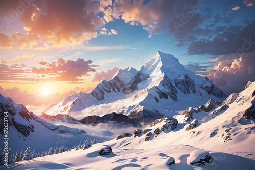 winter sunset mountain background