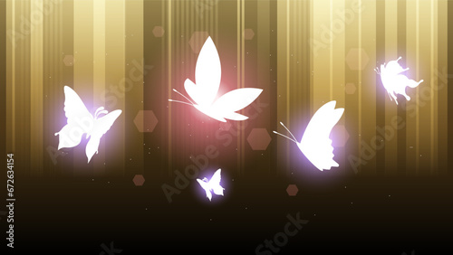 Abstract Dark Background With Butterflies Insects Glow Light Shine Flashes Vector Design Style