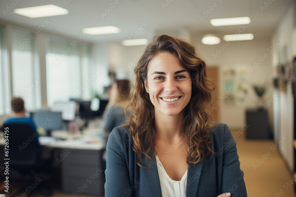 Portrait of a smiling young woman in the office.