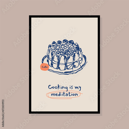 Minimalist hand drawn dessert vector illustration collection. Art for postcards, branding, logo design, background.