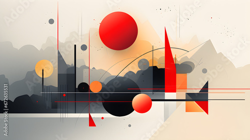 Geometric shapes red, yellow and black colour abstract background, Generative AI