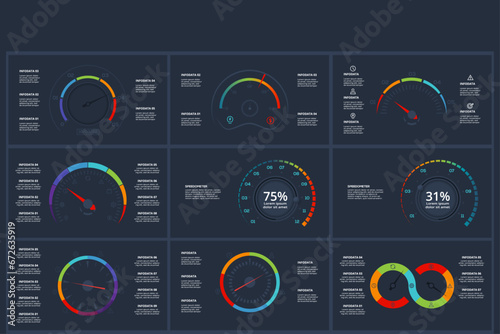 Set creative concept for infographic with 4, 5, 7. 8, 9, steps, parts or processes. Template for web on a background.