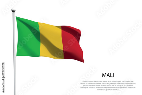 National flag Mali waving on white background