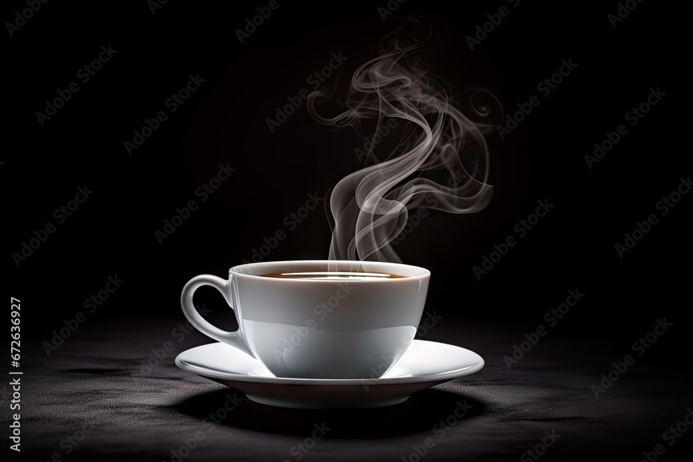 Fototapeta premium Aromatic morning. Vintage style close up of espresso steam in coffee cup on dark background. Steamy delight. Aroma and flavor in vintage