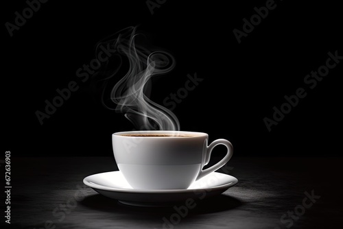 Aromatic morning. Vintage style close up of espresso steam in coffee cup on dark background. Steamy delight. Aroma and flavor in vintage