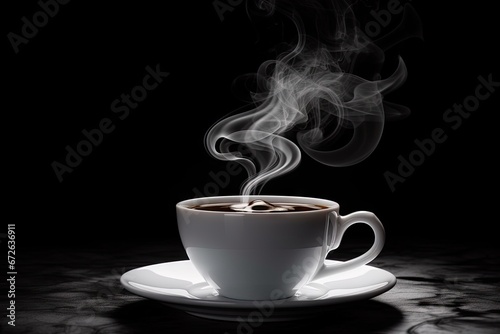 Aromatic morning. Vintage style close up of espresso steam in coffee cup on dark background. Steamy delight. Aroma and flavor in vintage