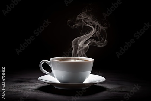 Aromatic morning. Vintage style close up of espresso steam in coffee cup on dark background. Steamy delight. Aroma and flavor in vintage