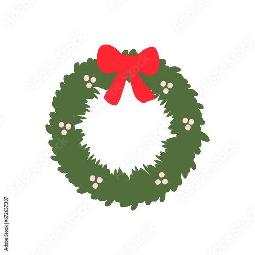 Christmas wreath simple icon. Vector flat cartoon illustration isolated on white background