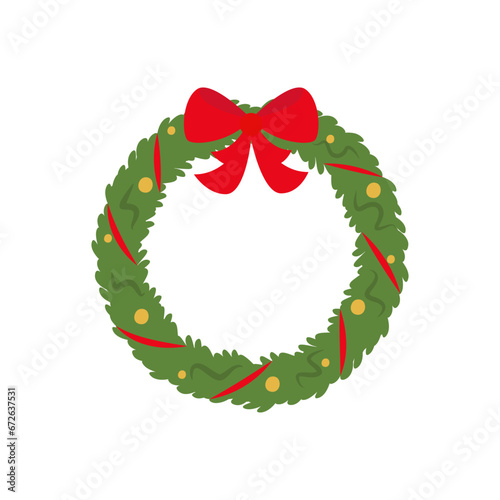 Christmas wreath simple icon. Vector flat cartoon illustration isolated on white background