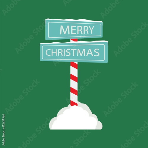 Cute North Pole Signboards and Christmas Wooden Street Signs in Snow, Winter Pointers with Garlands, Snow, and Striped Poles. Xmas Cartoon Vector Illustration