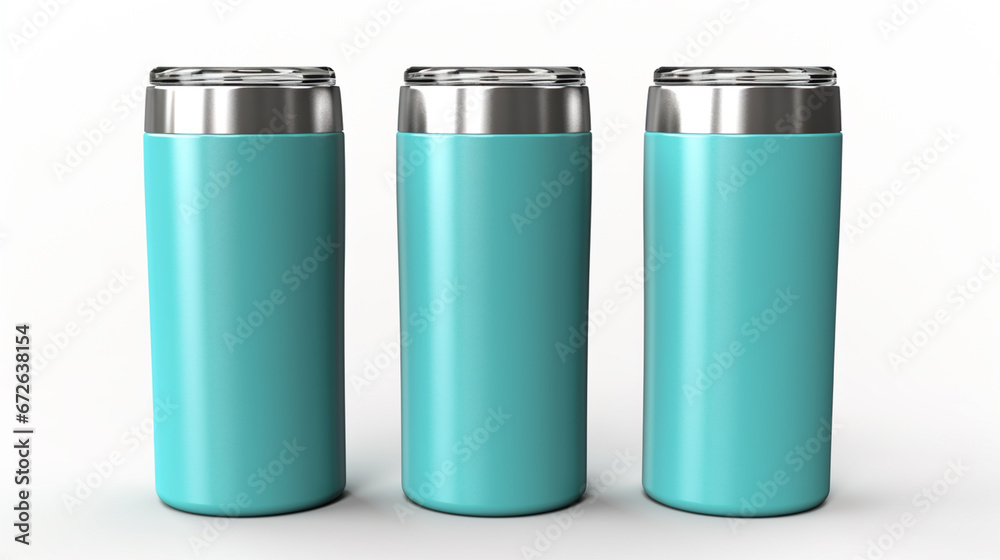 Set of Blank Empty Stainless Steel Metallic Tumbler Cup with Lid, Isolated on White Background. Water Bottle, Product Mock-up - Coffee or Tea Tumbler, Travel Cup, 3D Render, Packaging. Generative AI. Set of Blank Empty Stainless Steel Metallic Tumbler Cup with Lid, Isolated on White Background. Water Bottle, Product Mock-up - Coffee or Tea Tumbler, Travel Cup, 3D Render, Packaging. Generative AI.