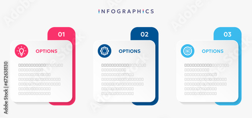 Modern business infographic template with 3 options or steps icons.