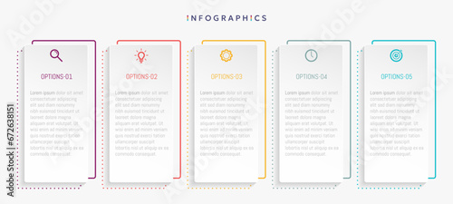 Modern business infographic template with 5 options or steps icons.