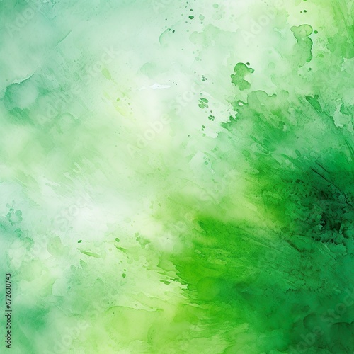 Green abstract grunge background. Watercolor stains. Macro. Green art background with copy space for your design. Wide banner. - Generative AI