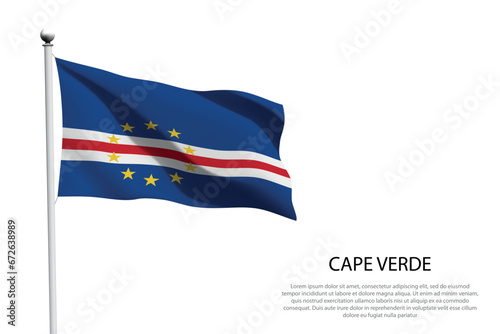 National flag Cape Verde waving on white background