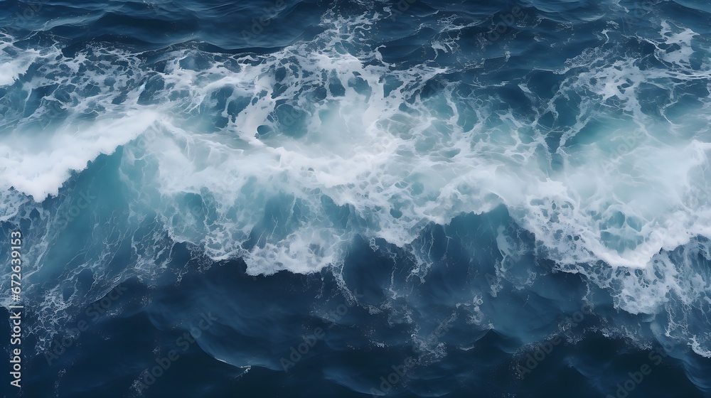 Fototapeta premium Spectacular Aerial Ocean View: Calm Blue Waters, Single Wave in Deep Sea - Drone Photo Backdrop, Ocean Water