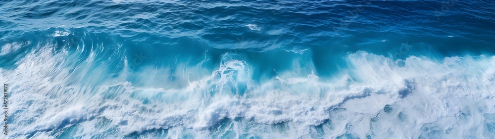 Fototapeta premium Spectacular Aerial Ocean View: Calm Blue Waters, Single Wave in Deep Sea - Drone Photo Backdrop, Ocean Water