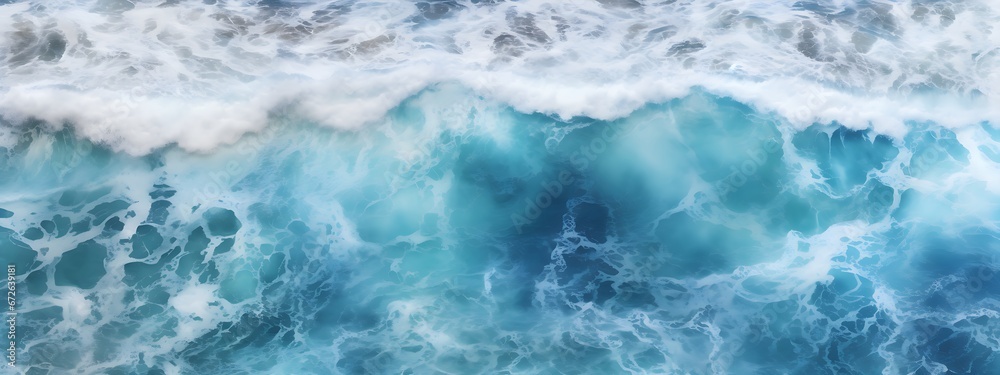 Fototapeta premium Spectacular Aerial Ocean View: Calm Blue Waters, Single Wave in Deep Sea - Drone Photo Backdrop, Ocean Water